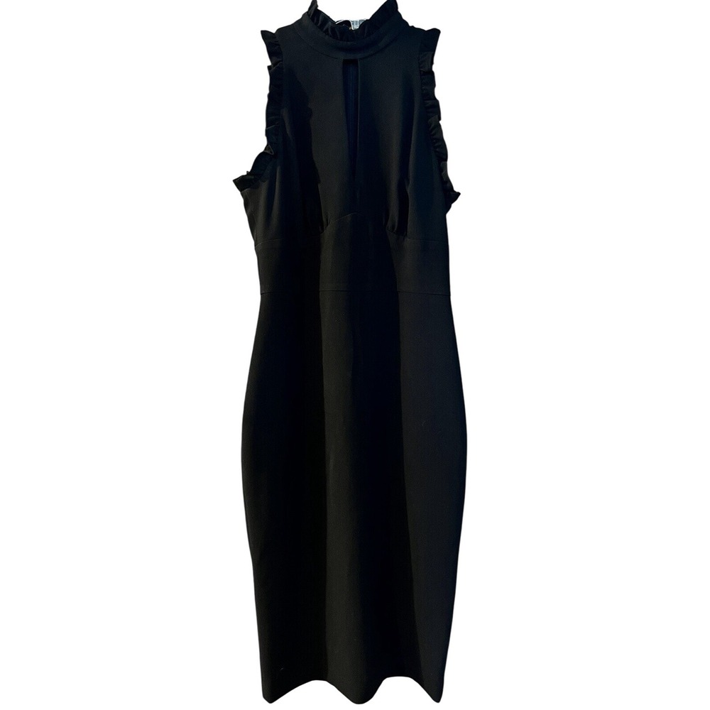 Shoshanna Keyhole‎ Ruffle Sleeve Little Black Midi Dress 0 XS USA Anthropologie